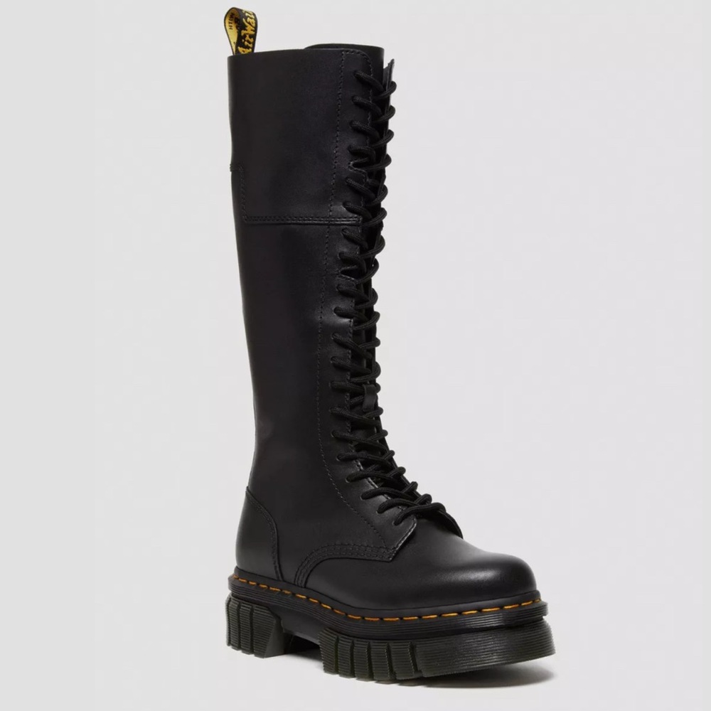 Audrick 20-Eye Leather Knee High Platform Black Lace-Up Boots - Dr. Martens